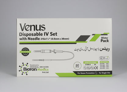 Venus Disposable IV Set with Needle 21G – Blister Pack | 60 Pcs - Drip set/IV set Price in Pakistan