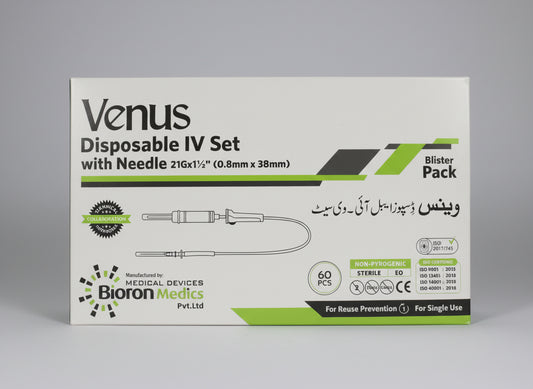 Venus Disposable IV Set with Needle 21G – Blister Pack | 60 Pcs - Drip set/IV set Price in Pakistan
