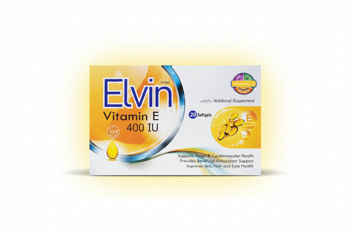 Elvin Vitamin-E 400 IU Softgel Capsules - 20 Softgels -  Evion Alternative-  Price in Pakistan