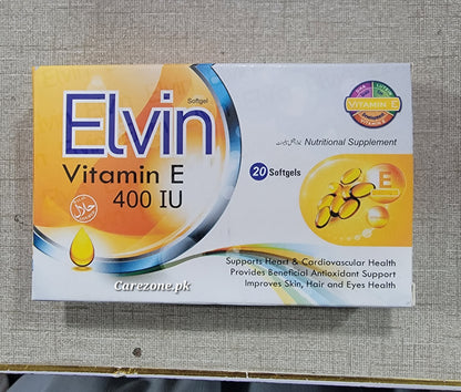 Elvin Vitamin-E 400 IU Softgel Capsules - 20 Softgels -  Evion Alternative-  Price in Pakistan