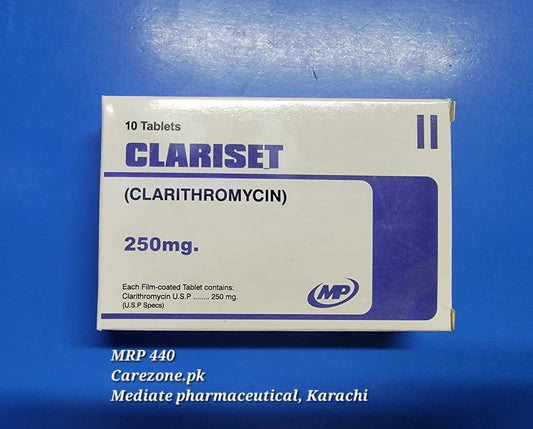 Clariset 250mg Tablets (Clarithromycin) – 10 Tablets | Antibiotic for Respiratory & Throat Infections | Price in Pakistan