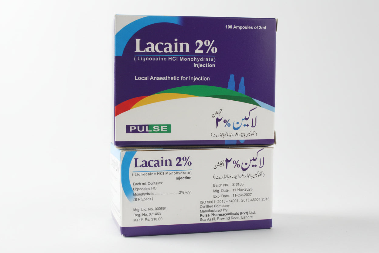 Lacain 2% Injection 2ml – Lignocaine  – 100 Ampoules | Local Anaesthetic Injection