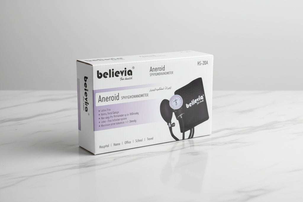 Believia Manual BP Set HS-20A – Aneroid Sphygmomanometer with Heavy Metal Gauge