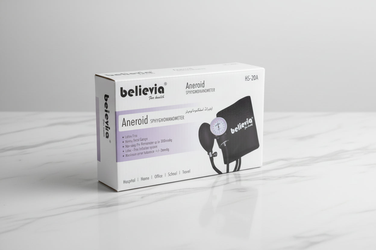 Believia Manual BP Set HS-20A – Aneroid Sphygmomanometer with Heavy Metal Gauge
