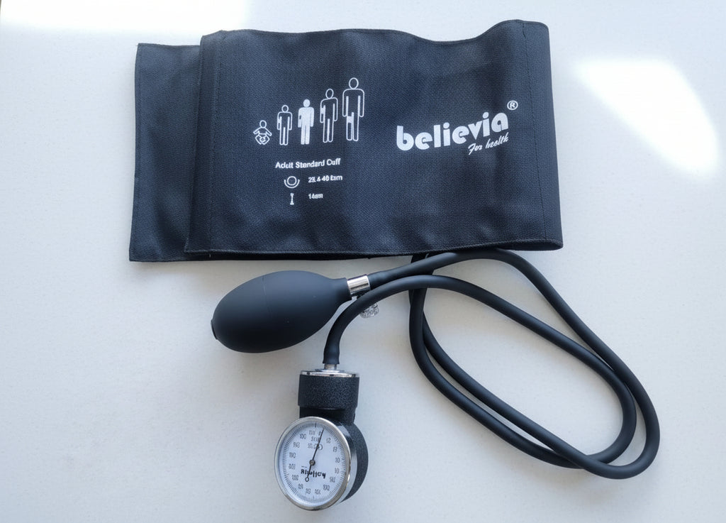 Believia Manual BP Set HS-20A – Aneroid Sphygmomanometer with Heavy Metal Gauge