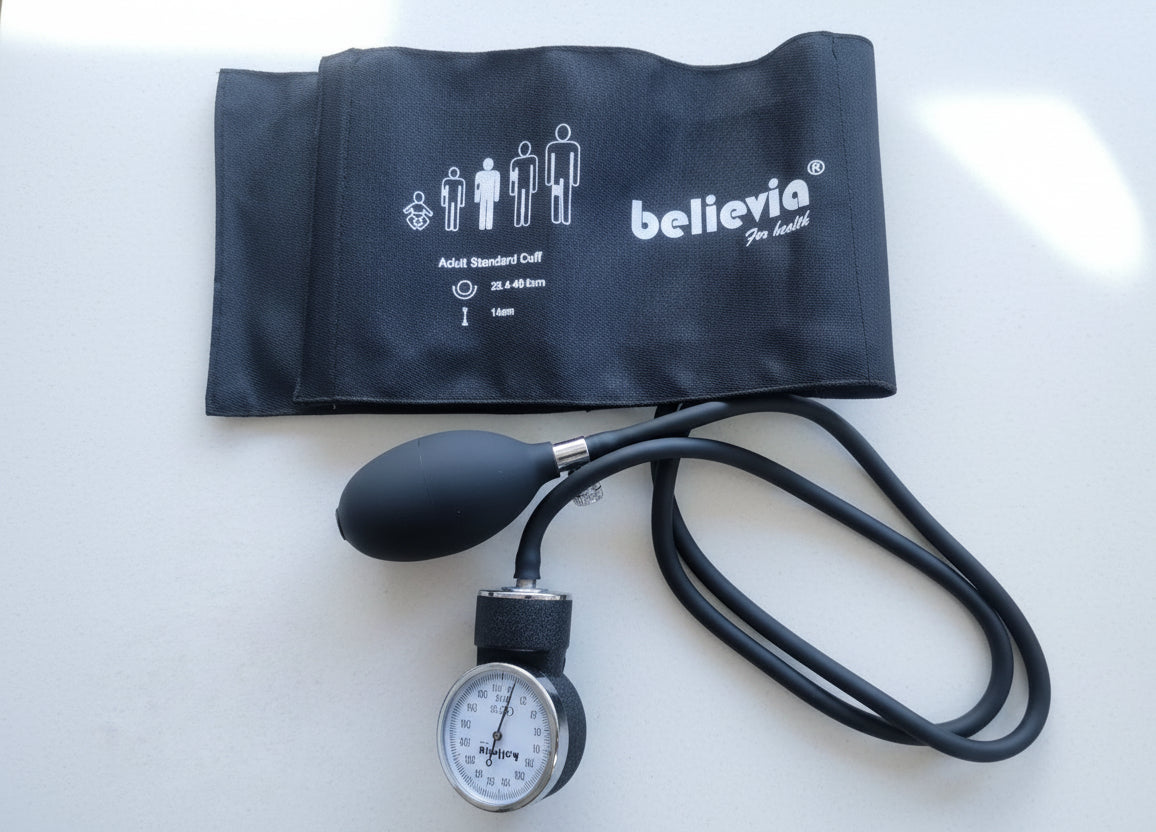 Believia Manual BP Set HS-20A – Aneroid Sphygmomanometer with Heavy Metal Gauge