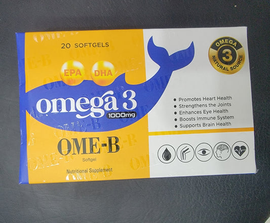 OME-B Omega-3 1000mg Softgels – EPA + DHA + Vitamin E – 20 Softgels | Heart, Brain & Joint Support | OME-B Price in Pakistan