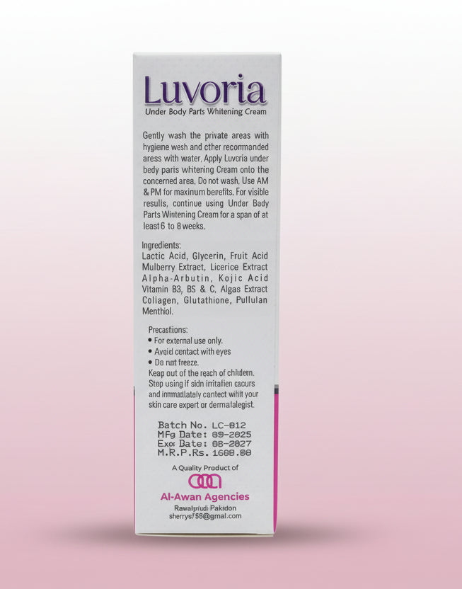 Luvoria Under Body Parts Whitening Cream - Private Area Whitening, Tightening & Odor Control Cream- Clinically tested & approved