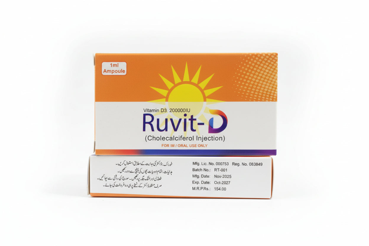 Ruvit-D Injection 200,000 IU – Vitamin D3 (Cholecalciferol) 1ml Ampoule | IM / Oral Use | Ruvit-D Price in Pakistan