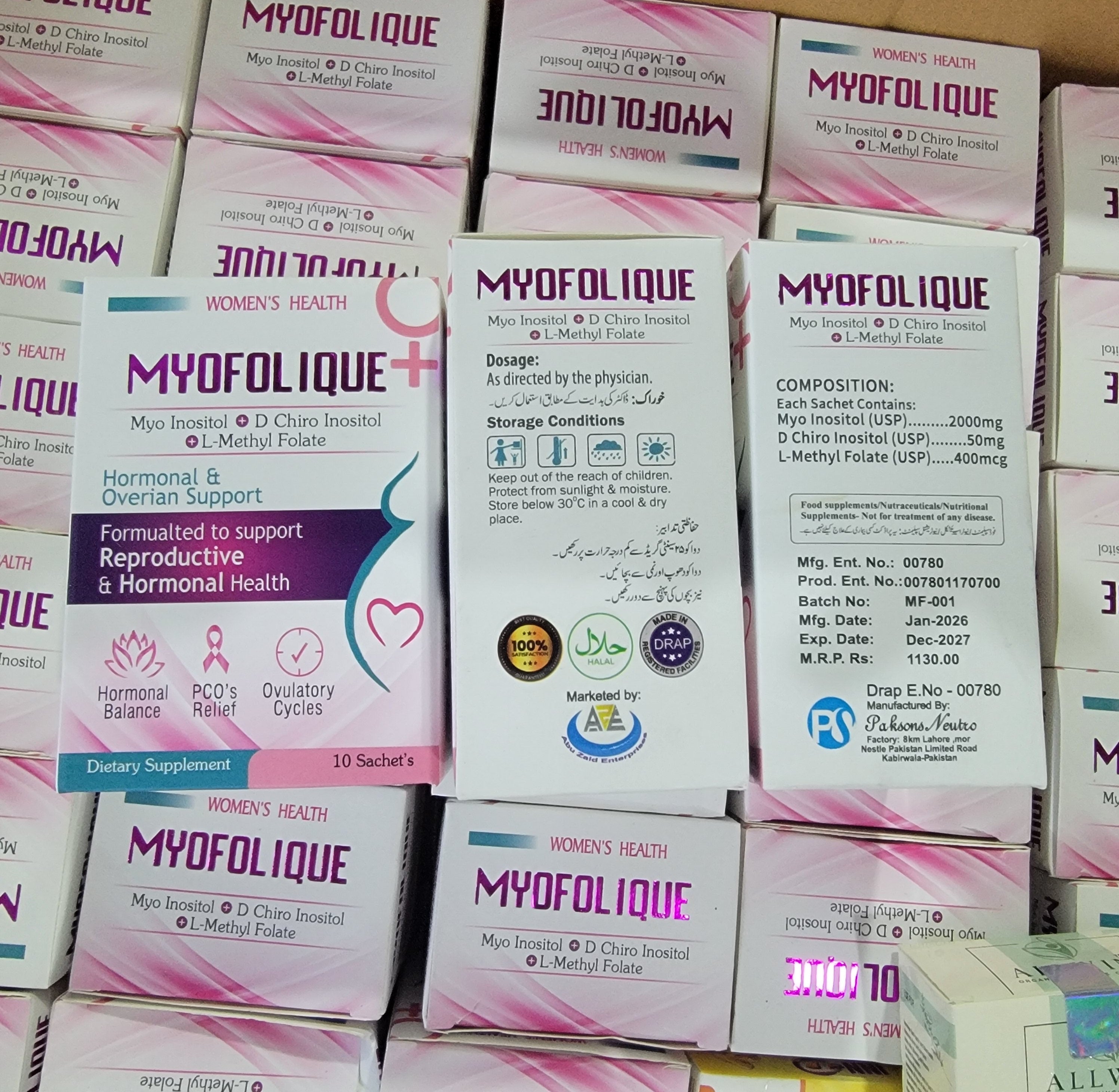 MYOFOLIQUE+ Sachets – Myo Inositol + D-Chiro Inositol + L-Methyl Folate | PCOS & Hormonal Balance Support | 10 Sachets