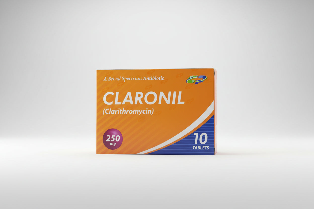 Claronil 250mg ( Clarithromycin ) Antibiotic Infection Treatment Klaricid Alternative- 10 Tablets
