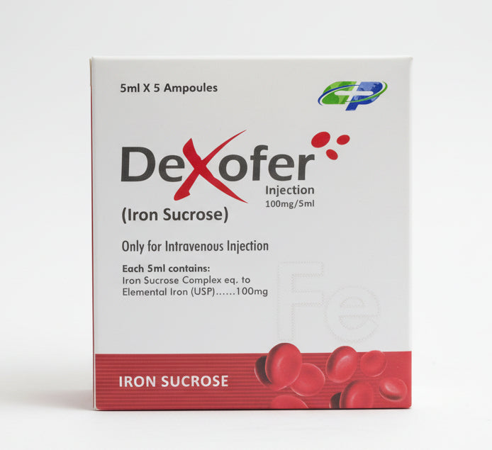 DeXofer Injection 100mg/5ml – Iron Sucrose – 5 Ampoules | IV Iron Therapy | DeXofer Price in Pakistan
