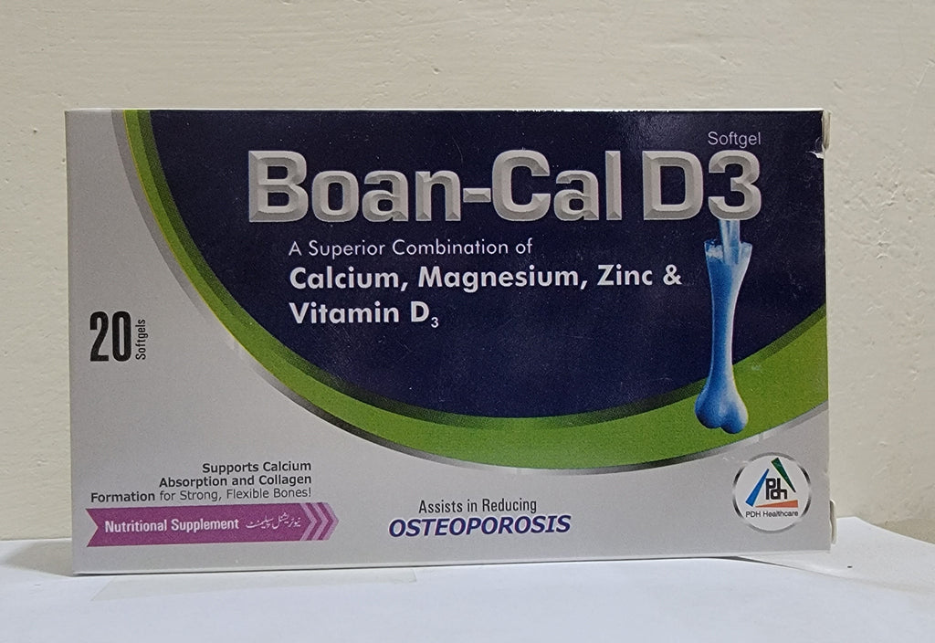 Boan-Cal D3 Capsule – Calcium, Magnesium, Zinc & Vitamin D3 – 20 Softgel Capsules
