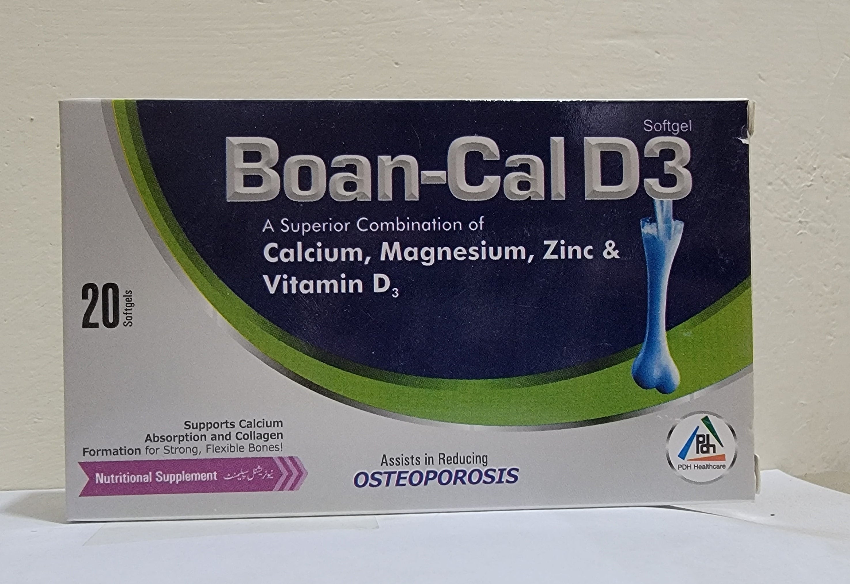 Boan-Cal D3 Capsule – Calcium, Magnesium, Zinc & Vitamin D3 – 20 Softgel Capsules