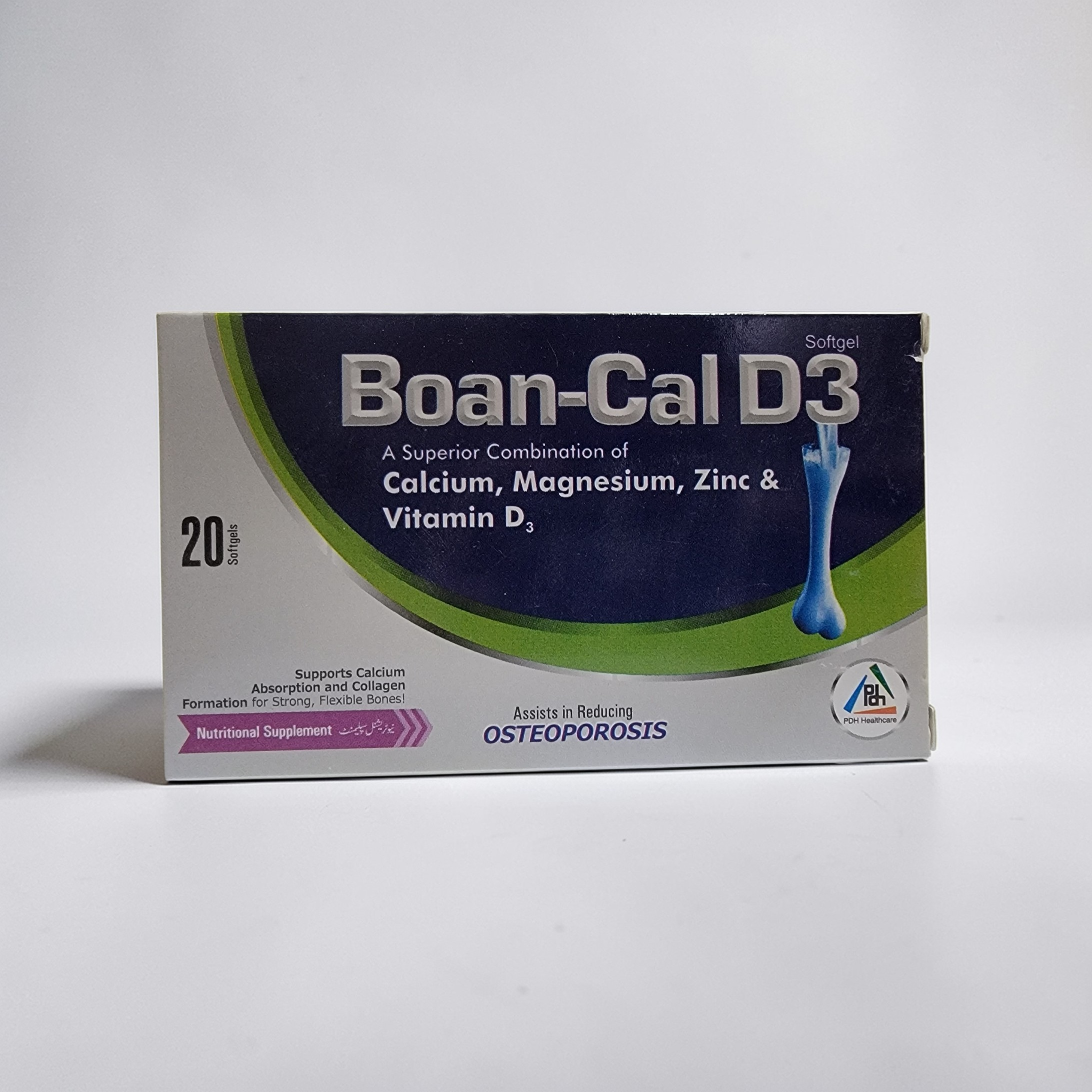 Boan-Cal D3 Capsule – Calcium, Magnesium, Zinc & Vitamin D3 – 20 Softgel Capsules