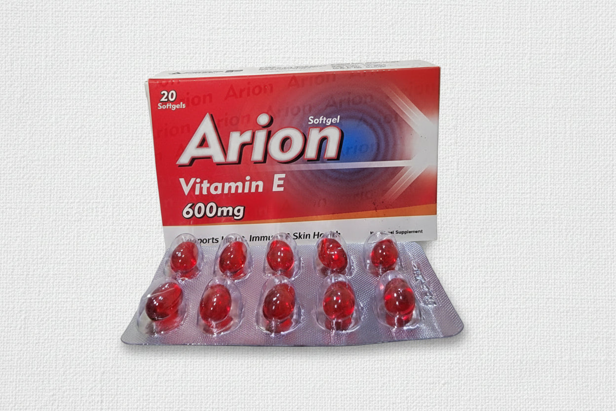 Arion Vitamin-E 600mg Softgel – Antioxidant for Skin, Heart & Immune Support | 20 Softgels