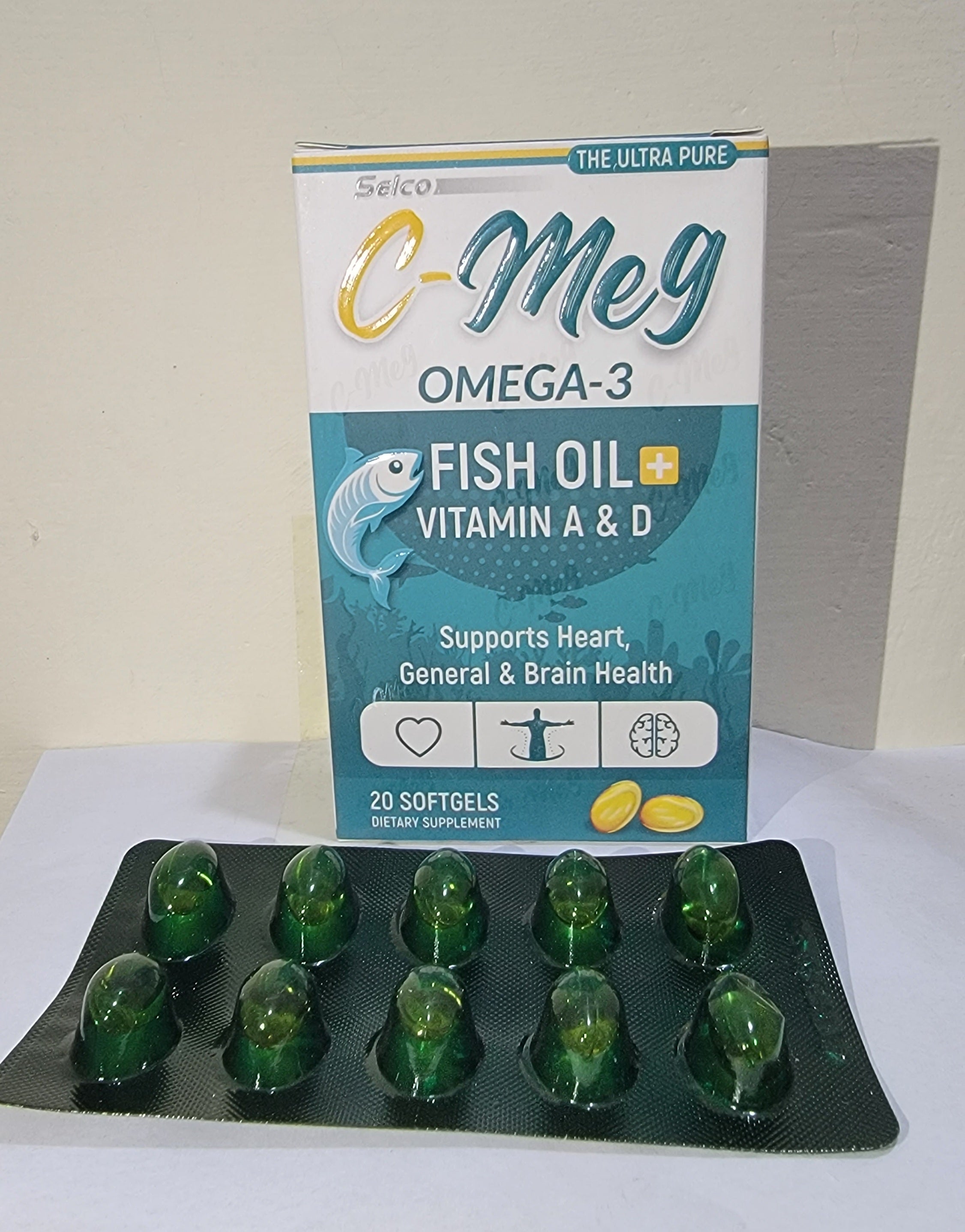 C-Meg (Omega-3) Fish Oil with Vitamin A & D - 20 Softgels