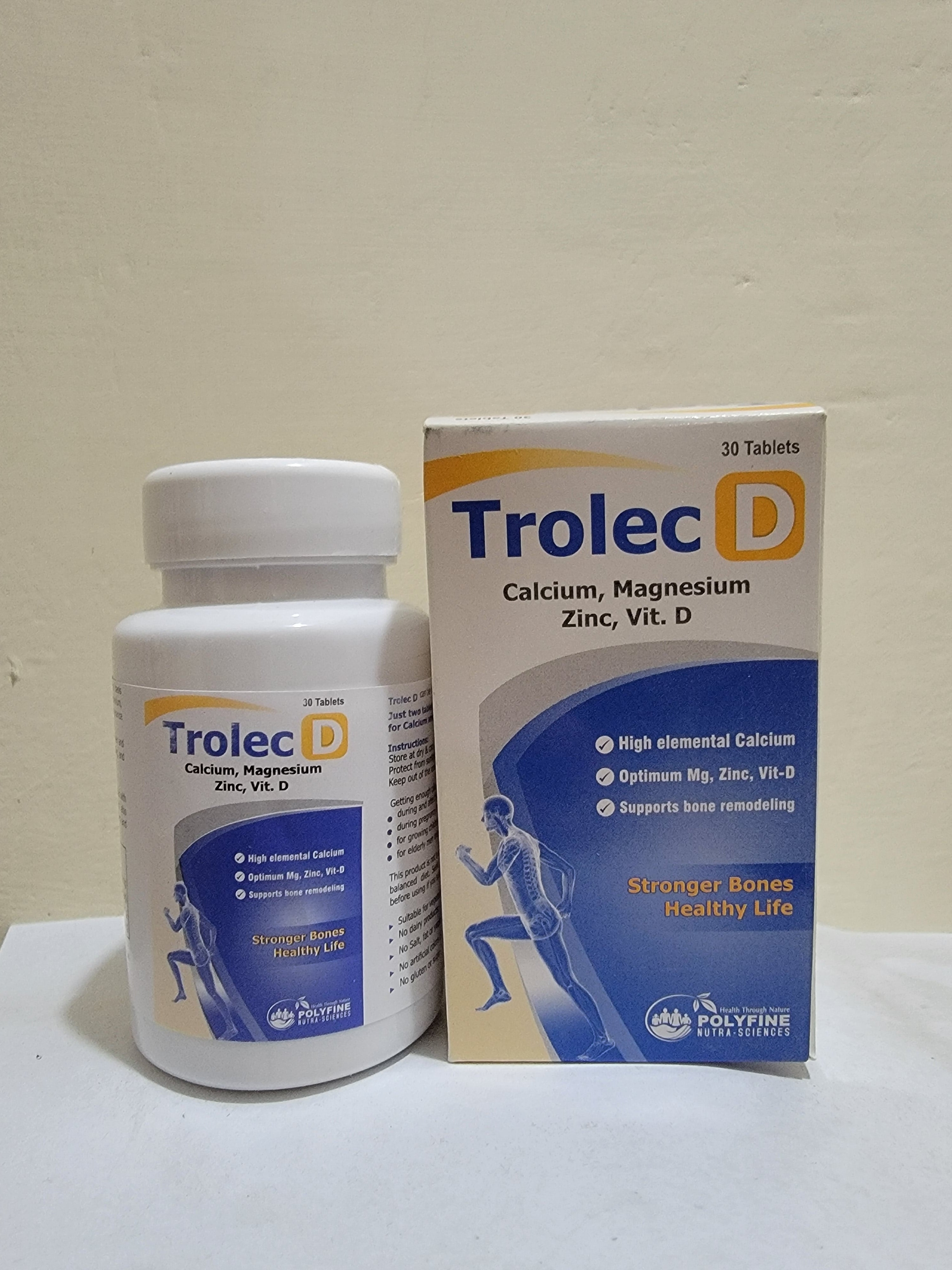 Trolec D Tablets | Calcium + Vitamin-D + Magnesium + Zinc | 30 Tablets | Bone Strength & Health Support