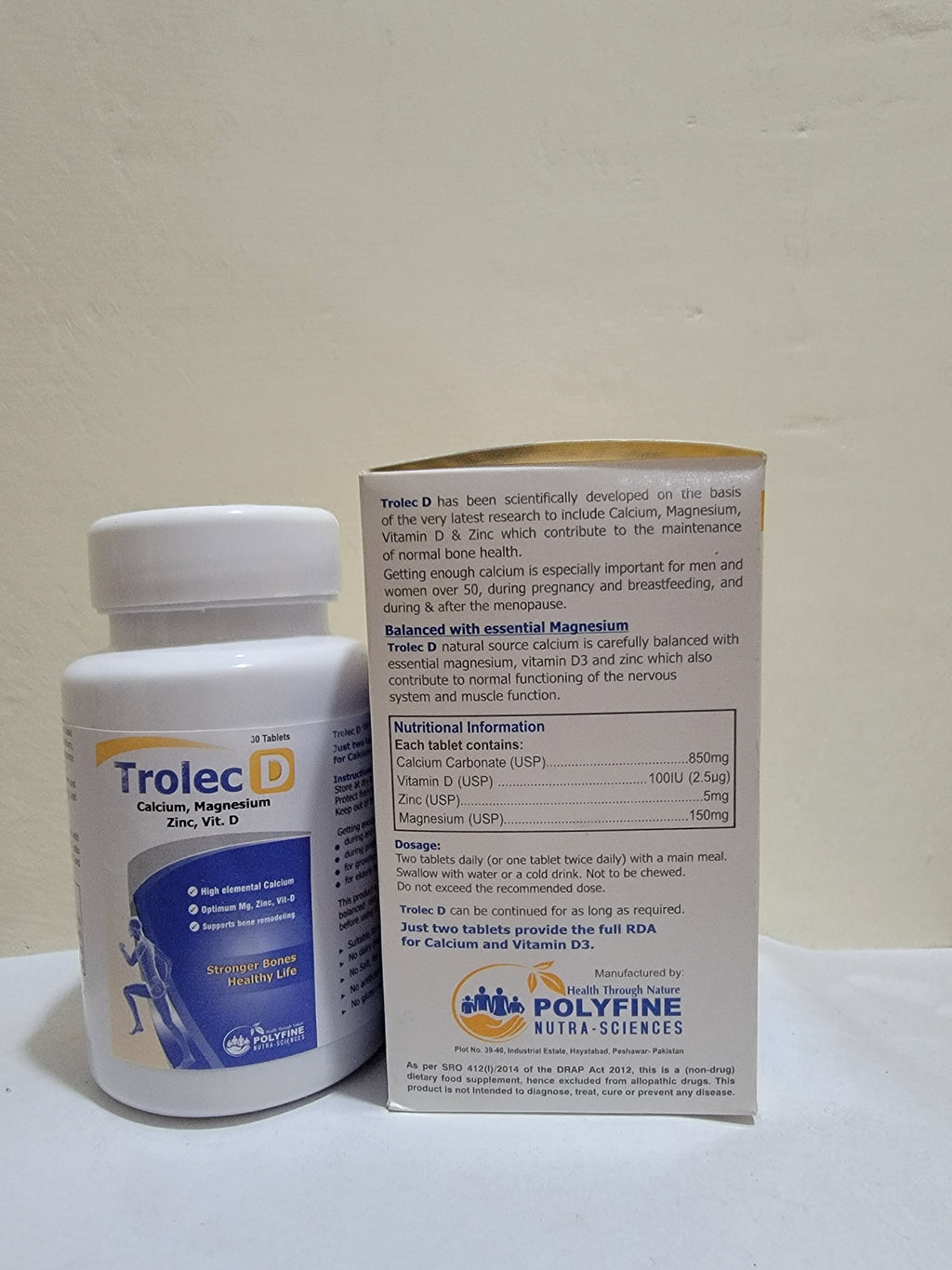 Trolec D Tablets | Calcium + Vitamin-D + Magnesium + Zinc | 30 Tablets | Bone Strength & Health Support