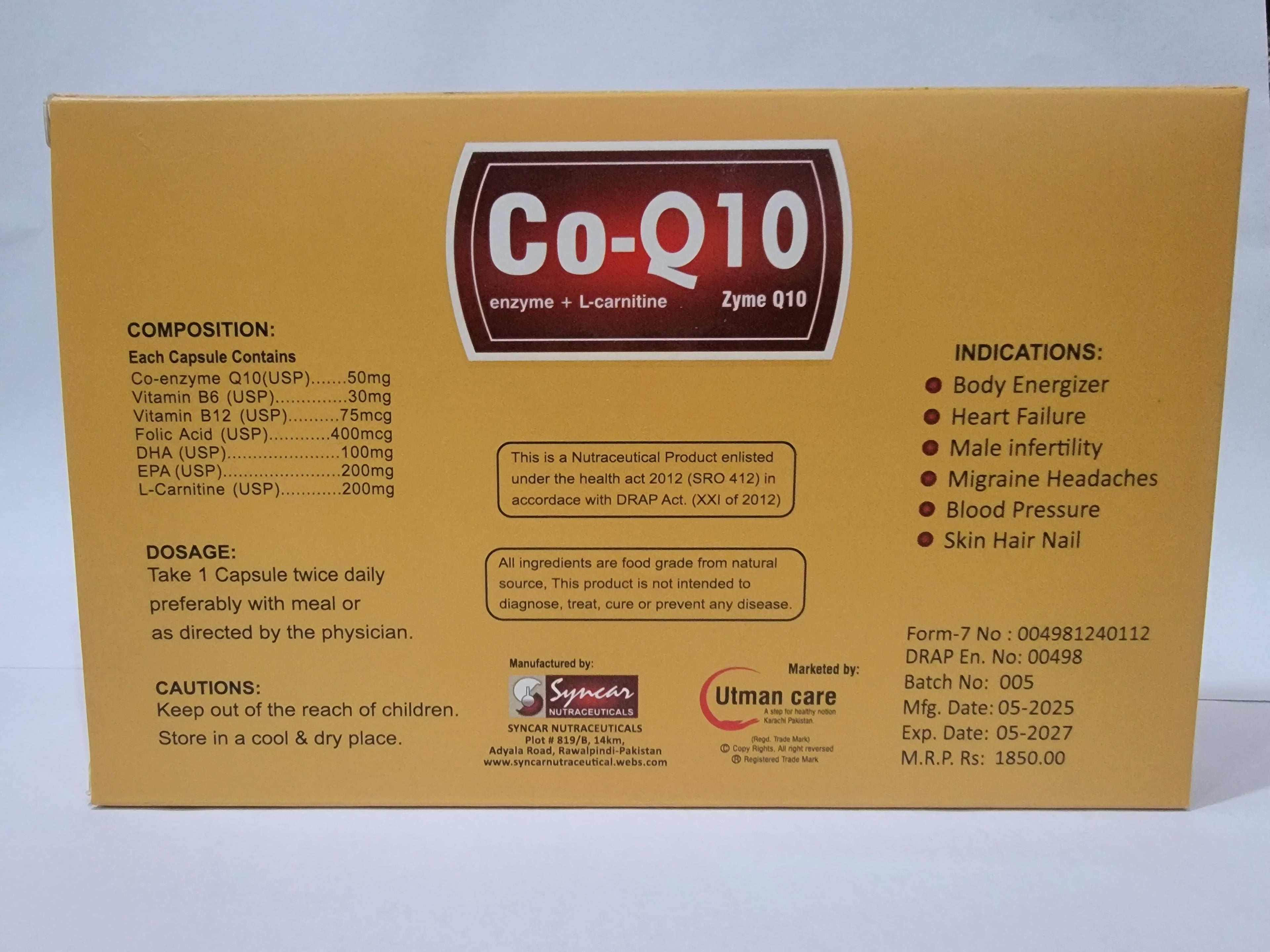 Co-Q10 Capsules 50mg – Coenzyme Q10 Heart & Brain Support | Fertility & Antioxidant | Q-Sorb Alternative 20 Capsules