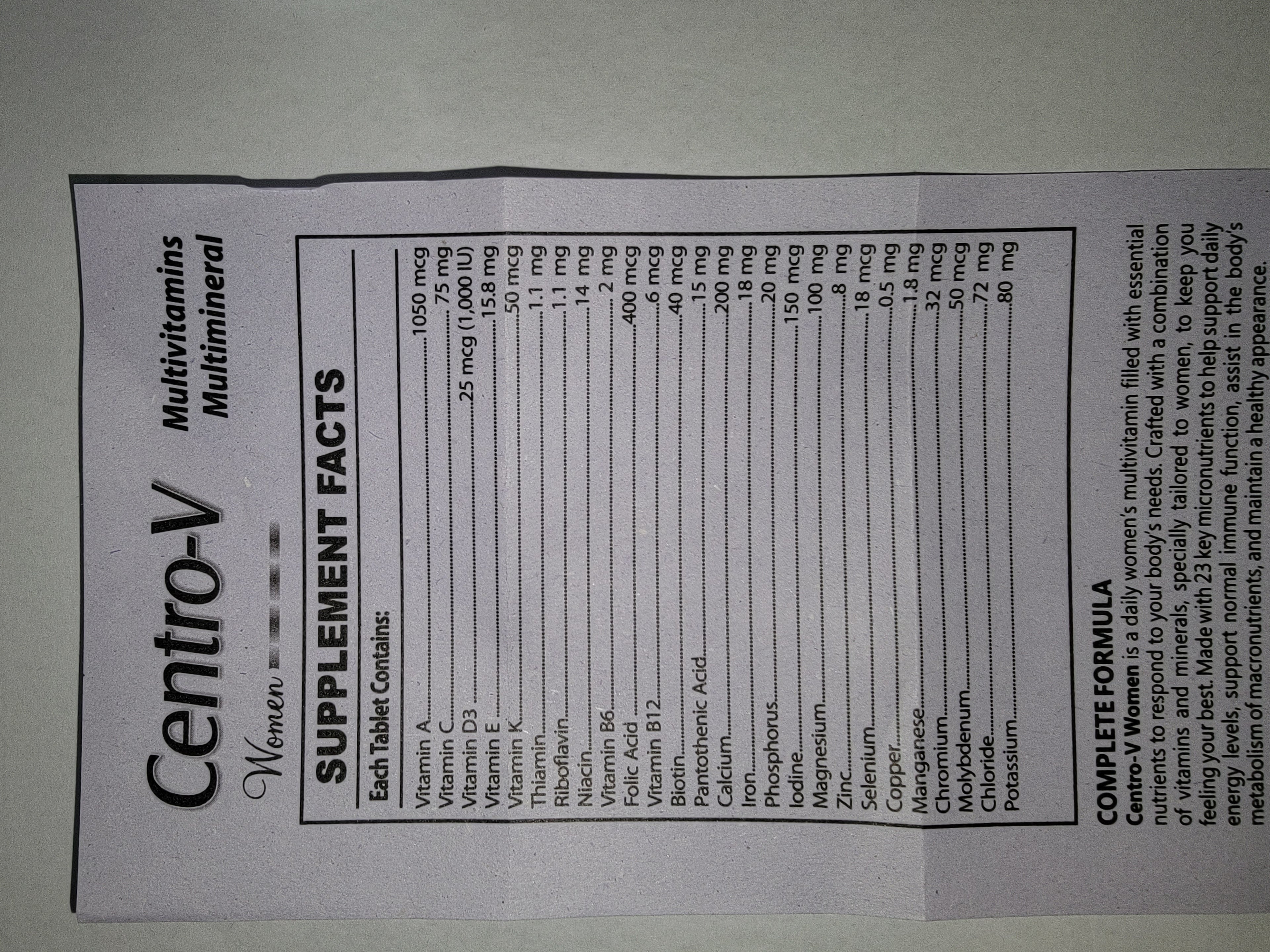 Centro-V Women Tablets | Multivitamin & Multimineral Dietary Supplement for Women’s Energy, Beauty & Health | Centrum Women Alternative Price in Pakistan-60 tablets