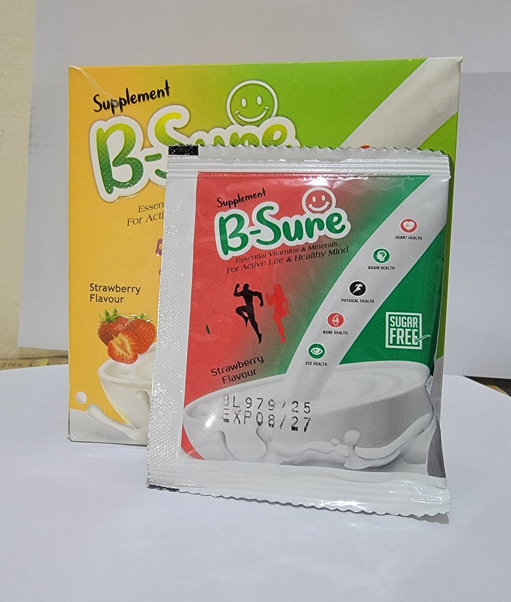 B-Sure Sugar-Free Supplement Sachets – Multivitamin & Mineral Nutritional Supplement for Energy, Immunity & Healthy Mind | Strawberry Flavor 14 Sachets