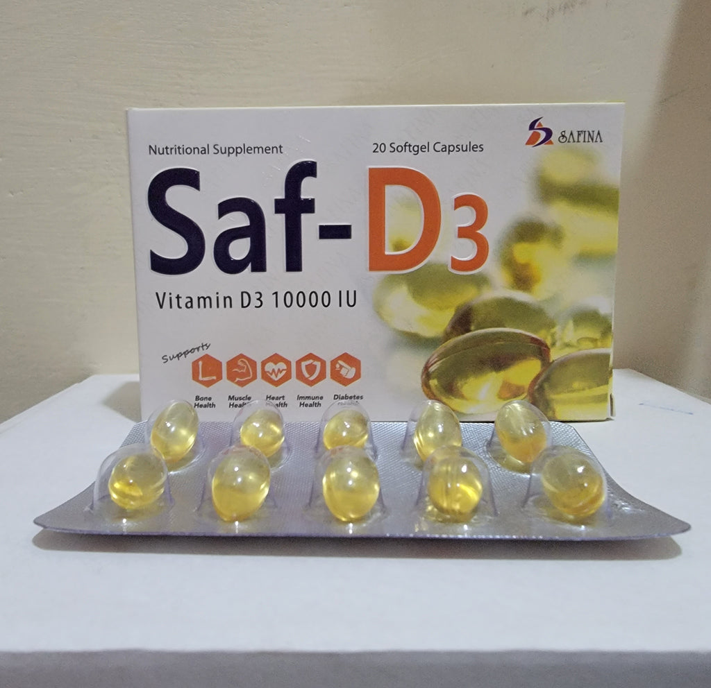 Saf-D3 Softgel Capsules 10000 IU – Vitamin D3 Bone, Muscle & Immunity Support |20 Softgels