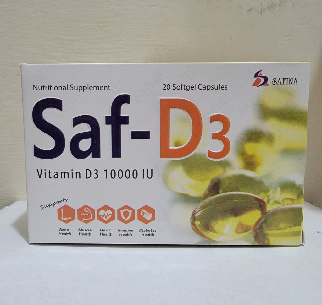 Saf-D3 Softgel Capsules 10000 IU – Vitamin D3 Bone, Muscle & Immunity Support |20 Softgels