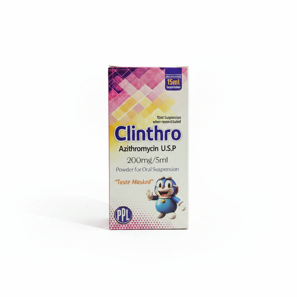 Clinthro Suspension 200mg/5ml 15ml – Azithromycin Antibiotic for Respiratory & Bacterial Infections | Zithromax Alternative 15ml