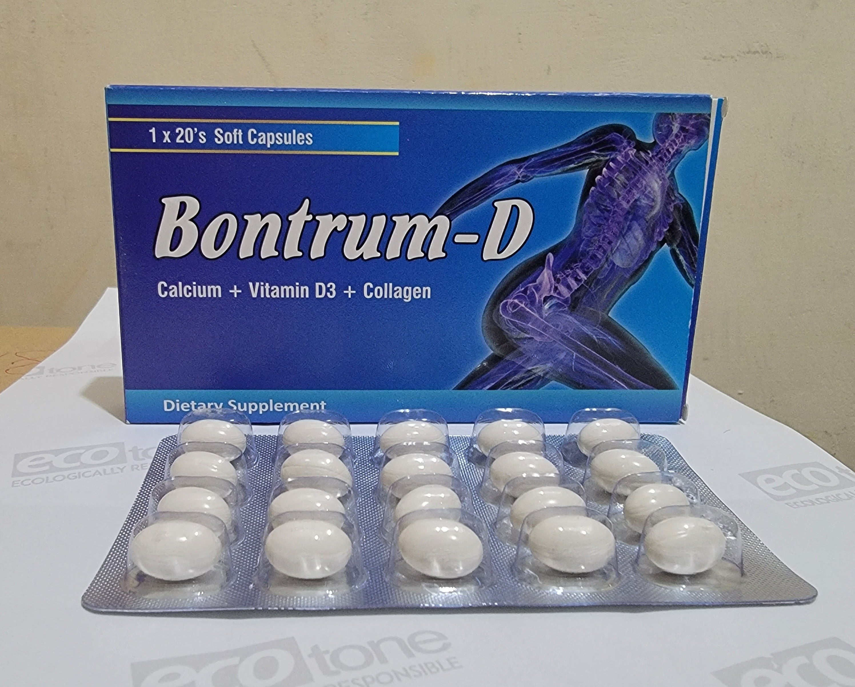 Bontrum-D Capsule (Collagen Capsules for healthy skin)– Calcium, Vitamin D3 & Collagen – 20 Softgel - Collagen Capsules