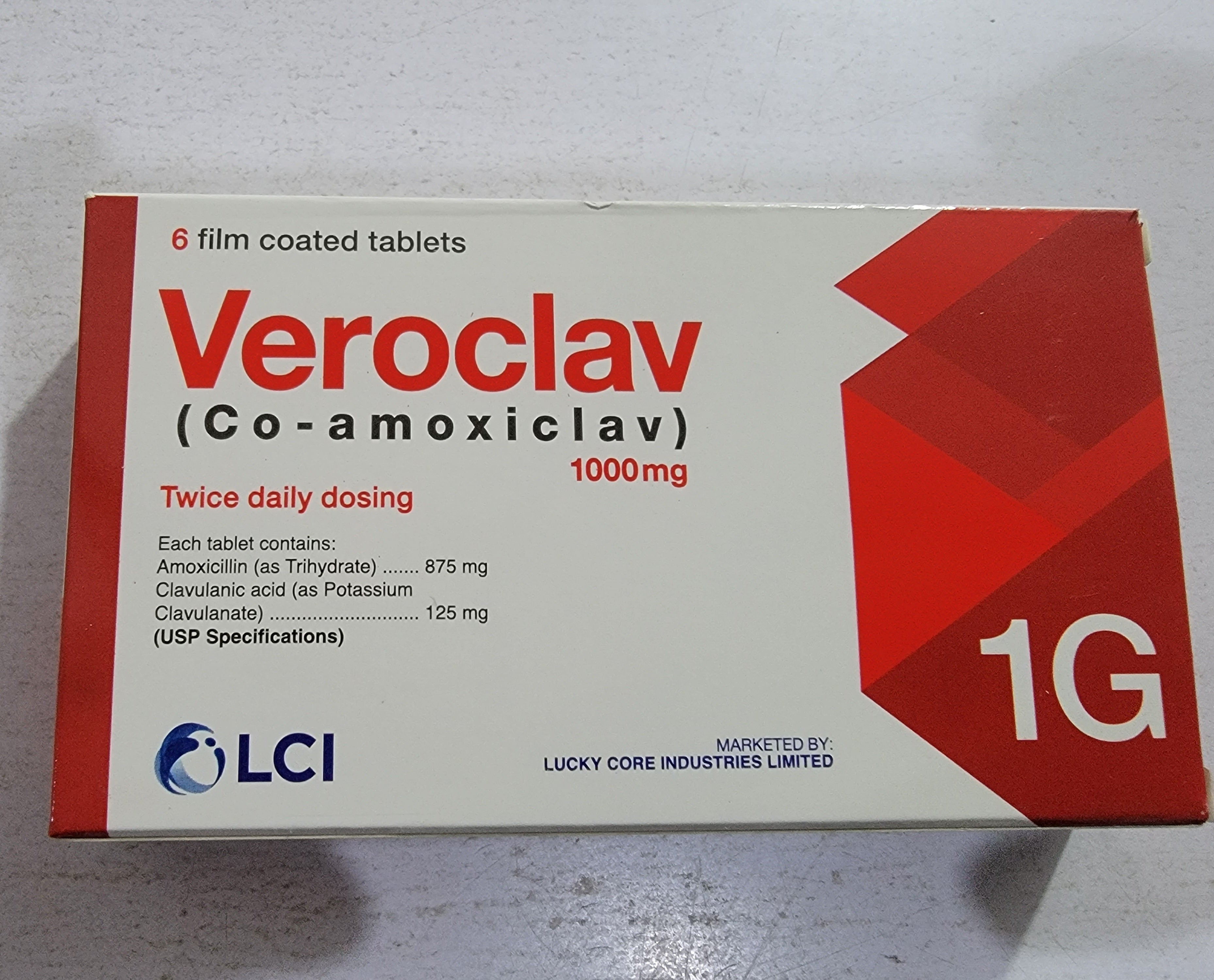 Veroclav 1g Tablets – Co-Amoxiclav (Amoxicillin + Clavulanic Acid) Broad-Spectrum Antibiotic for Respiratory, ENT & Skin Infections | 6 Tablets