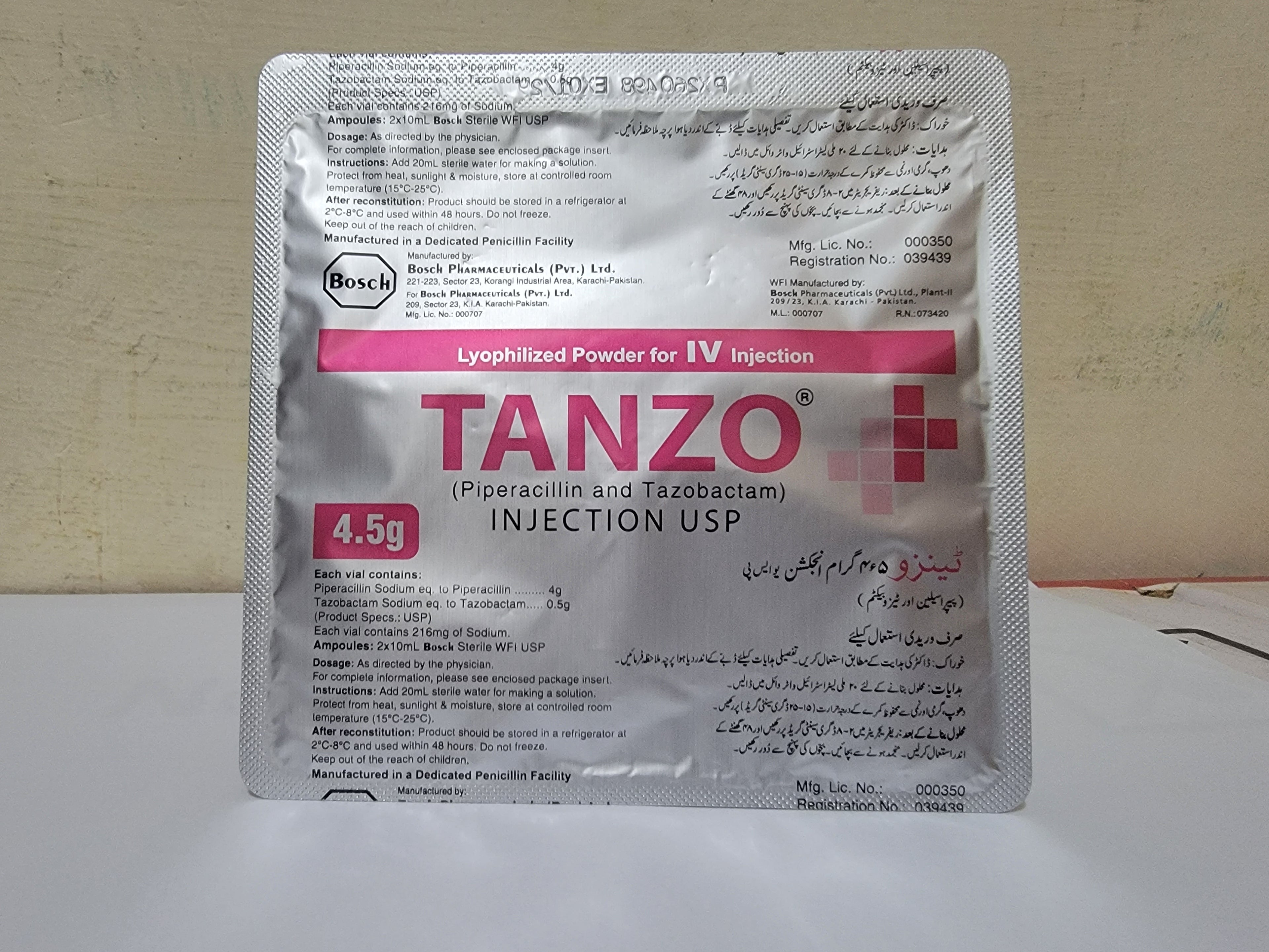Tanzo Injection 4.5g injection – (Piperacillin & Tazobactam)