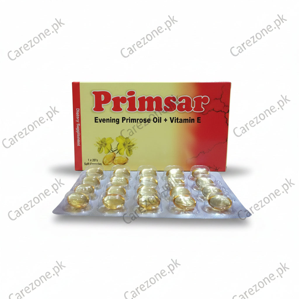 Primsar Softgel Capsules – Evening Primrose Oil + Vitamin E for Women's Health, Skin & Hormonal Balance | 20 Softgel Capsules