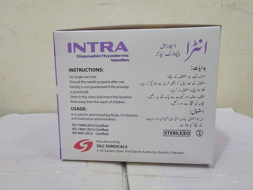Intra 24G Disposable Hypodermic Needles – 24G × 1" Luer Lock | 100 Pieces
