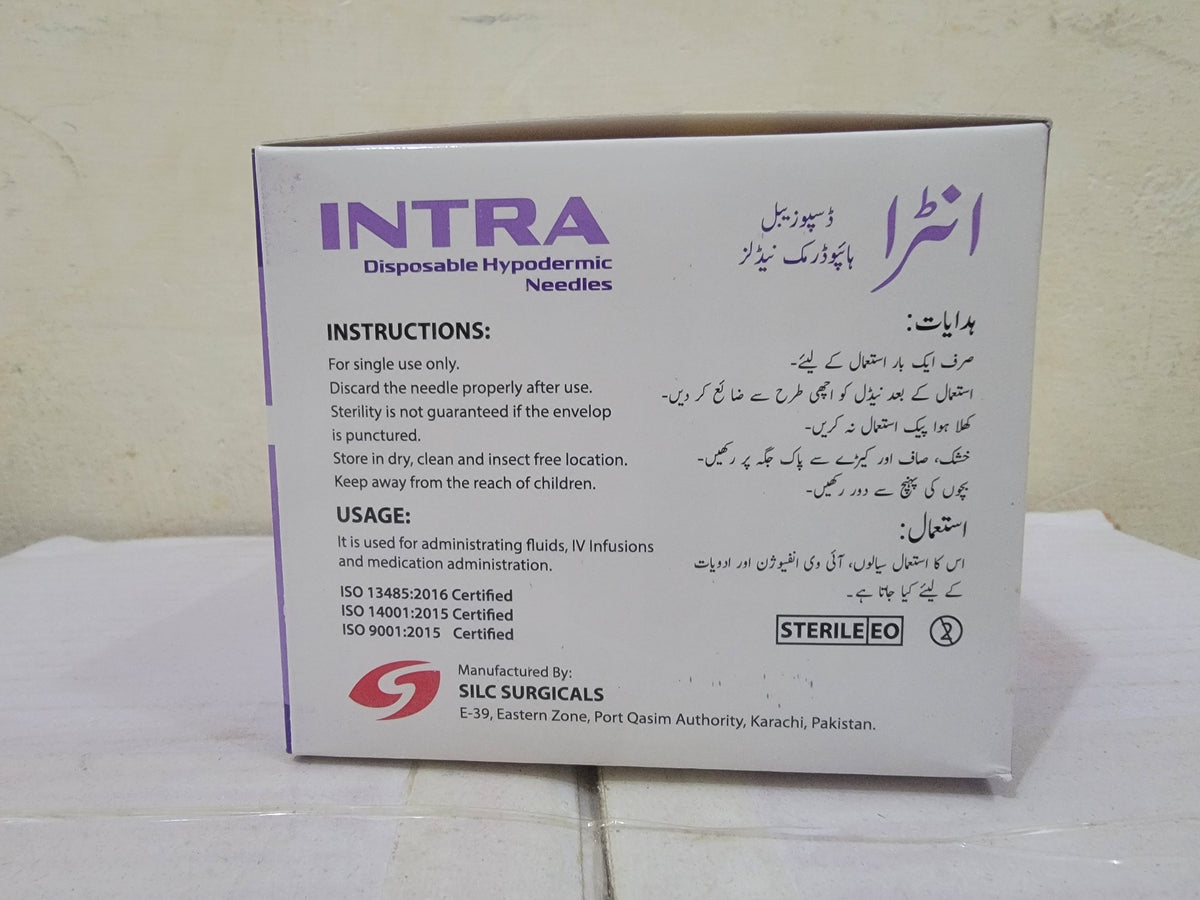 Intra 24G Disposable Hypodermic Needles – 24G × 1" Luer Lock | 100 Pieces