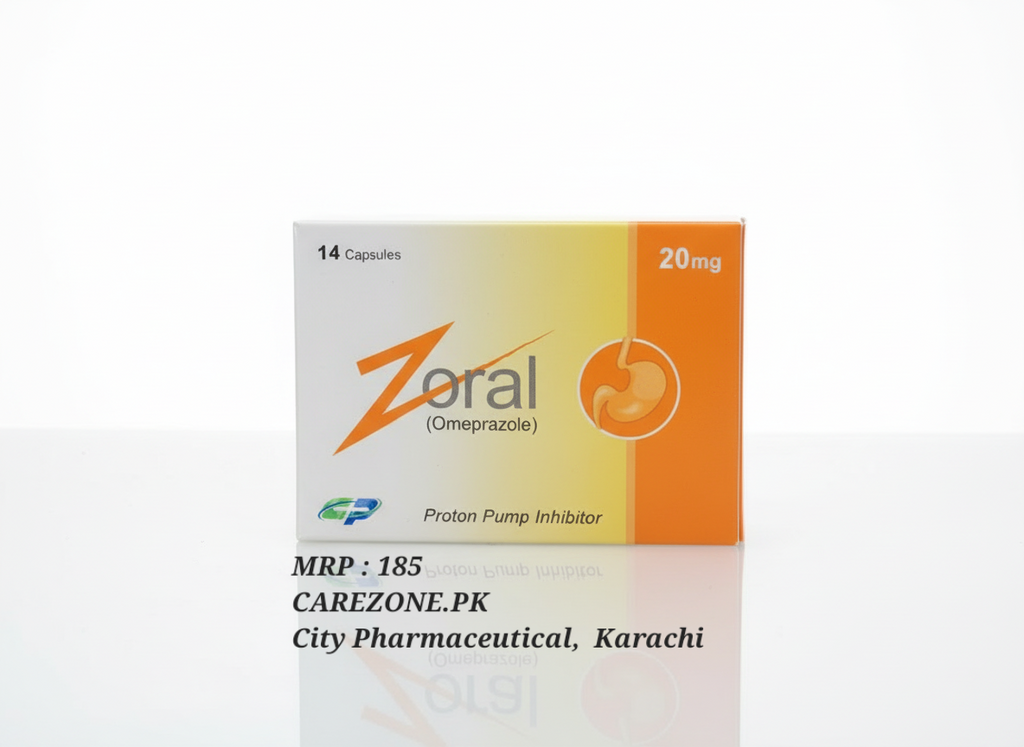 Zoral 20mg Capsules  (Omeprazole 20mg)- 14 Capsules for Acid Reflux & Ulcer Relief