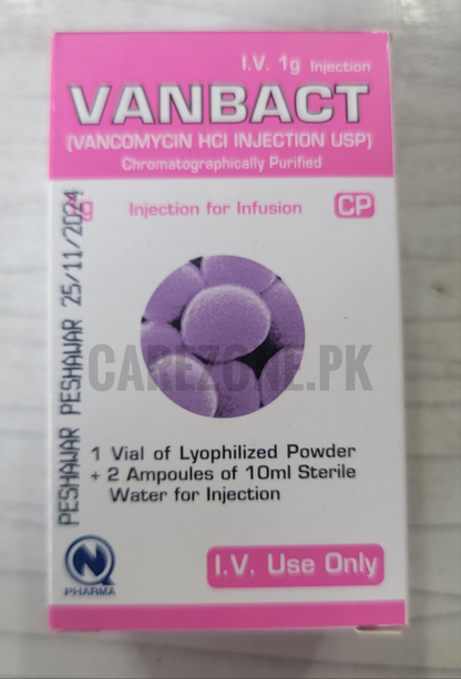 VANBACT Injection (Vancomycin HCl) – 1 Vial + 2 Ampoules | Broad-Spectrum Antibiotic
