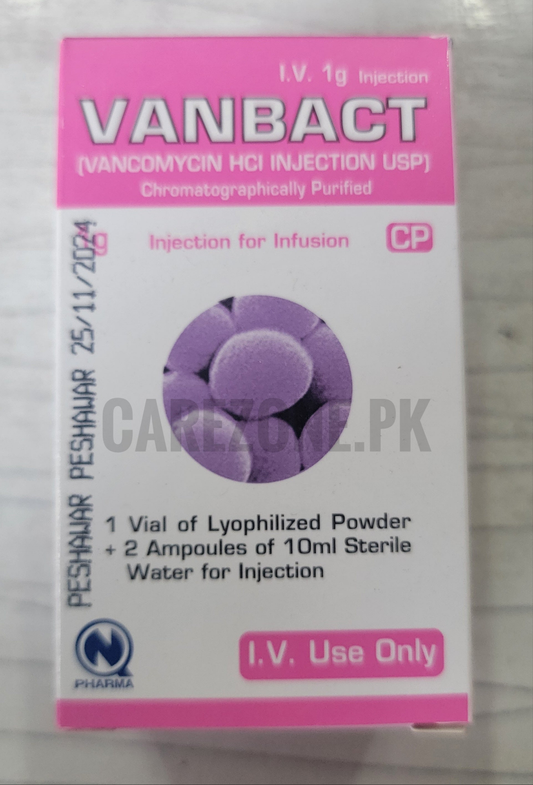VANBACT Injection (Vancomycin HCl) – 1 Vial + 2 Ampoules | Broad-Spectrum Antibiotic