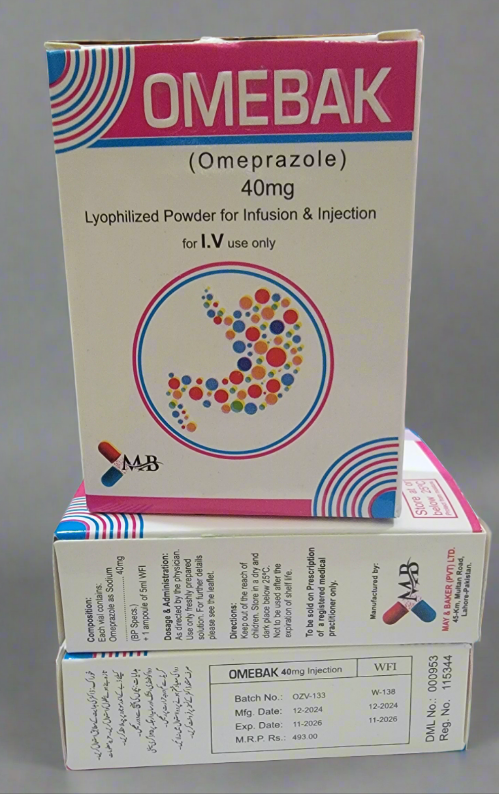 Omebak Injection 40mg – Omeprazole 40mg Injection for Acid Reducer for GERD, Ulcers & Stomach Protection | 1 Vial