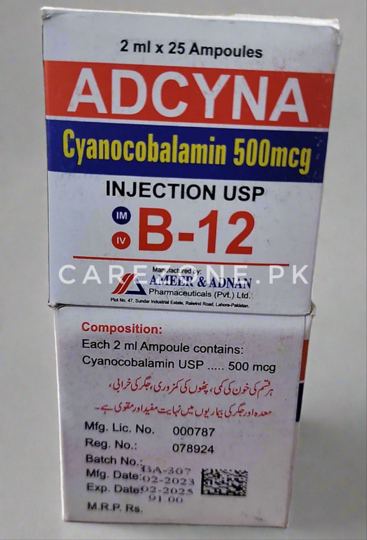 Adcyna Cyanocobalamin 500mcg Injection USP 2ml x 25 Ampoules- B12 inj