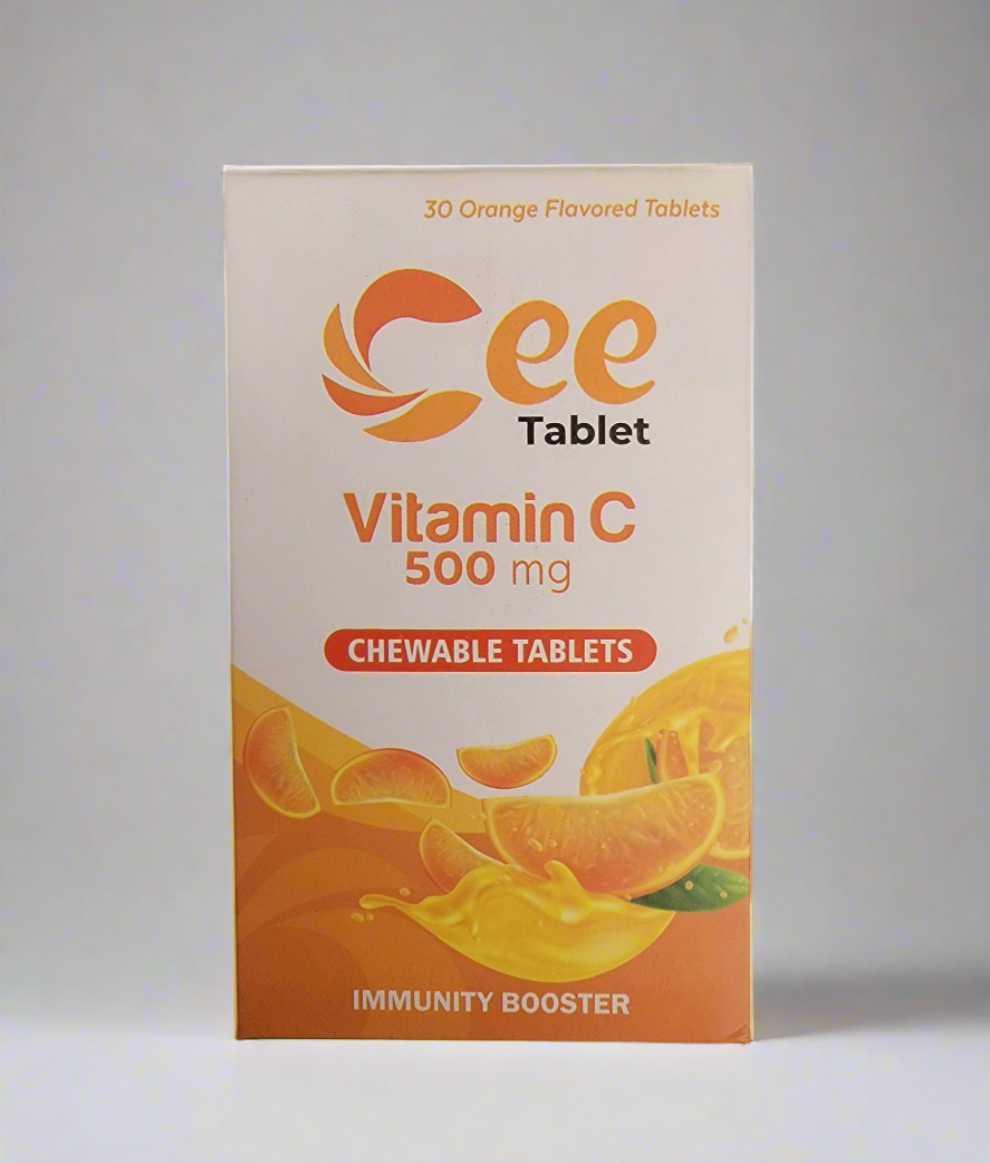 Cee Vitamin-C 500mg Chewable Tablets - Immunity Booster (30 Tablets)- Orange Flavor Vitamin C 500mg Tablet with