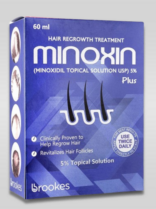 Minoxin Plus 5% Topical Solution – Minoxidil Formula – 60 ml for Hair Growth, Hair Regrowth & Treatment of Androgenetic Alopecia