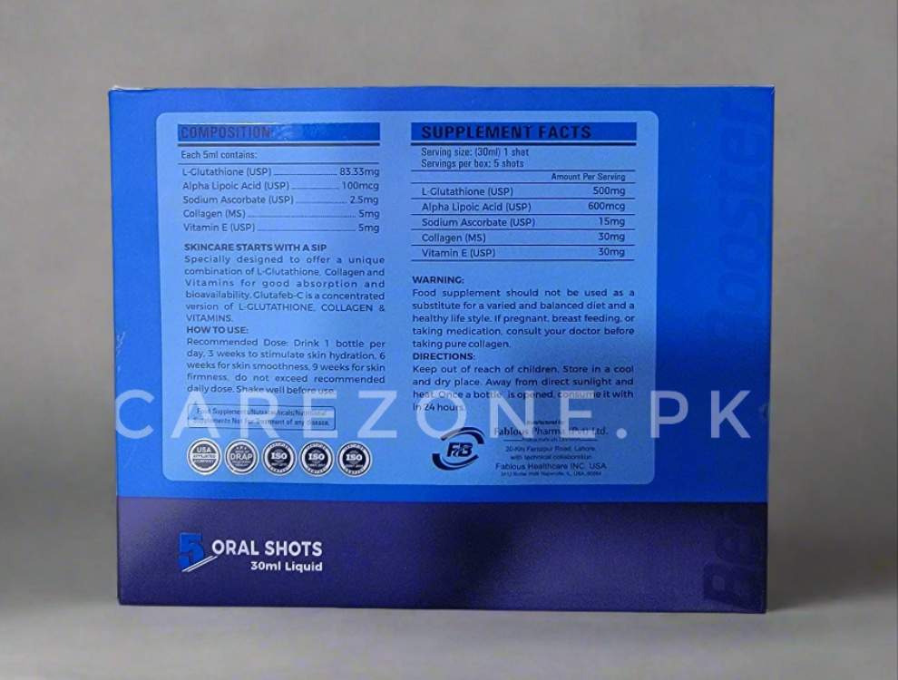 Glutafeb-C Oral shots - Glutathione oral shots (L-Glutathione) Beauty Booster – Pack of 5 Oral Shots – 30ml/Shot