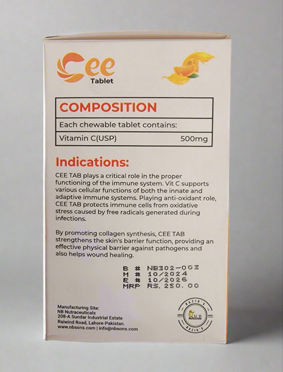 Cee Vitamin C 500mg Chewable Tablets - Immunity Booster (30 Tablets)