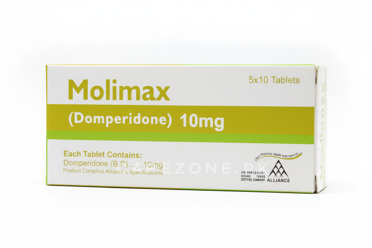 Molimax 10mg Tablets – Domperidone Nausea & Vomiting Relief | Motilium Alternative 5x10 Tablets