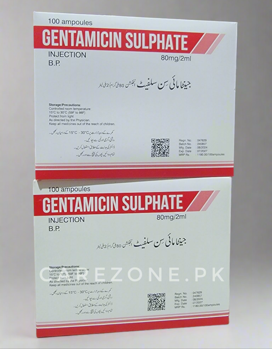 Gentamicin Sulphate Injection B.P 80mg/2ml – 100 Ampoules