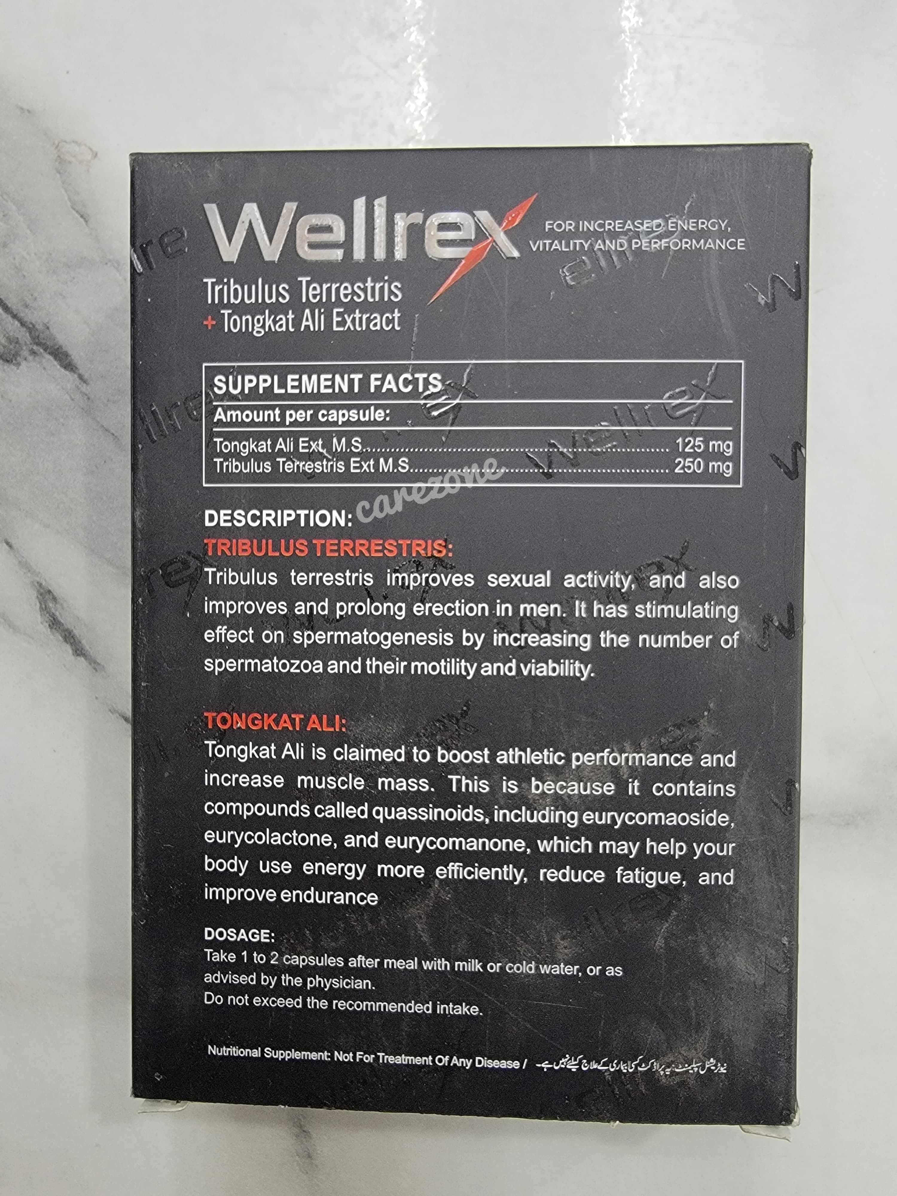 Wellrex Capsules – (Tribulus Terrestris & Tongkat Ali Extract)-Nutrabiotics-20 Capsules