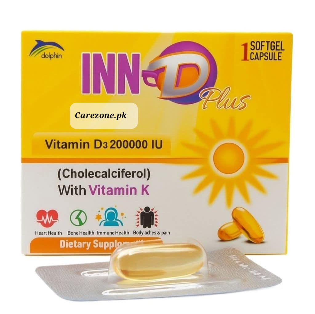 INN-D Plus Softgel Capsule  (Vitamin-D3 200000 IU + Vitamin-K2 150mcg)-  1 Softgel - D3+K2 Supplement