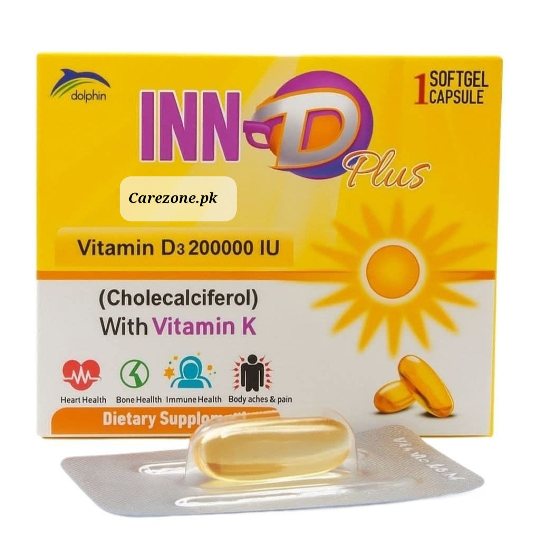 INN-D Plus Softgel Capsule  (Vitamin-D3 200000 IU + Vitamin-K2 150mcg)-  1 Softgel - D3+K2 Supplement