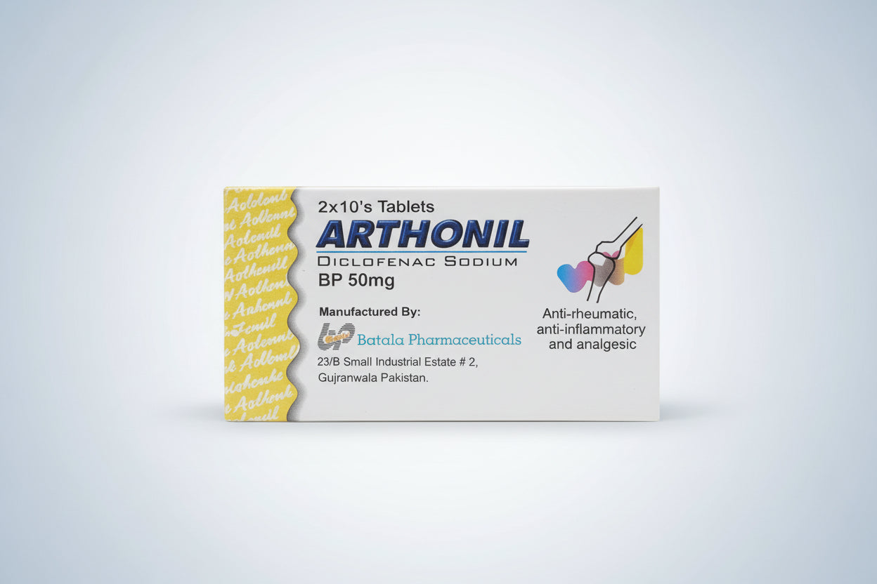 Arthonil Tablets 50mg – Diclofenac Sodium BP | Anti-Inflammatory & Pain Relief | 20 tablets